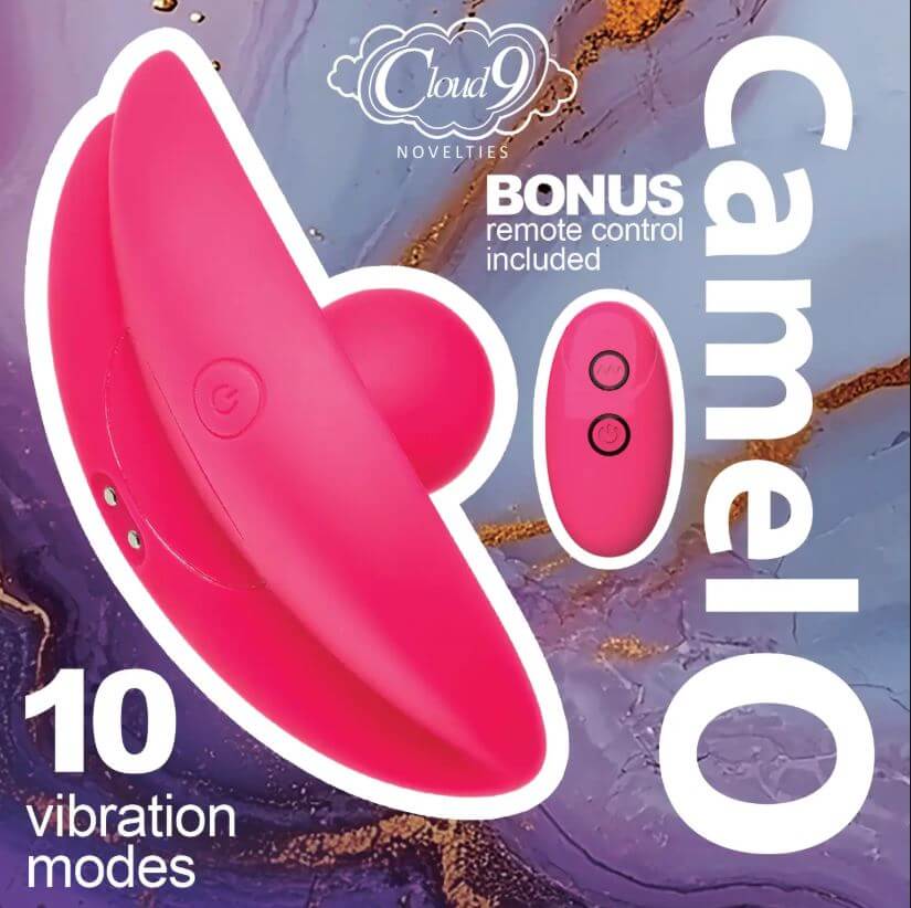 Cloud 9 Camel Toe Shaped Vibrator With Remote featuring 10 vibration modes and remote control.