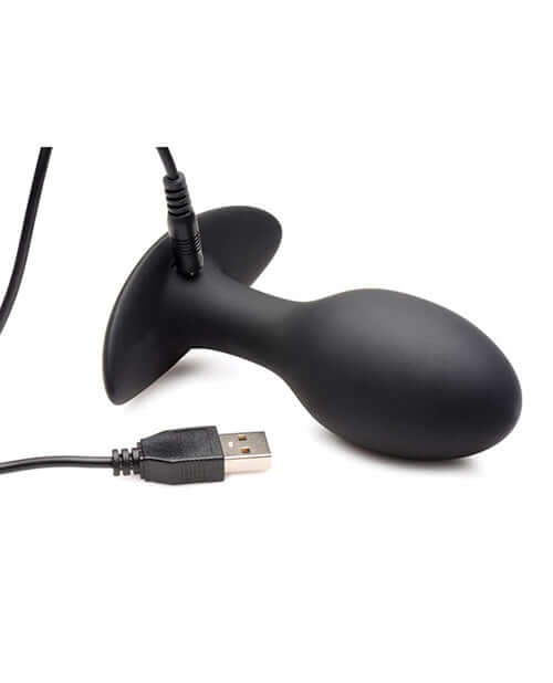 Rooster Rumbler Vibrating Silicone Anal Plug Large Black with USB charging cord