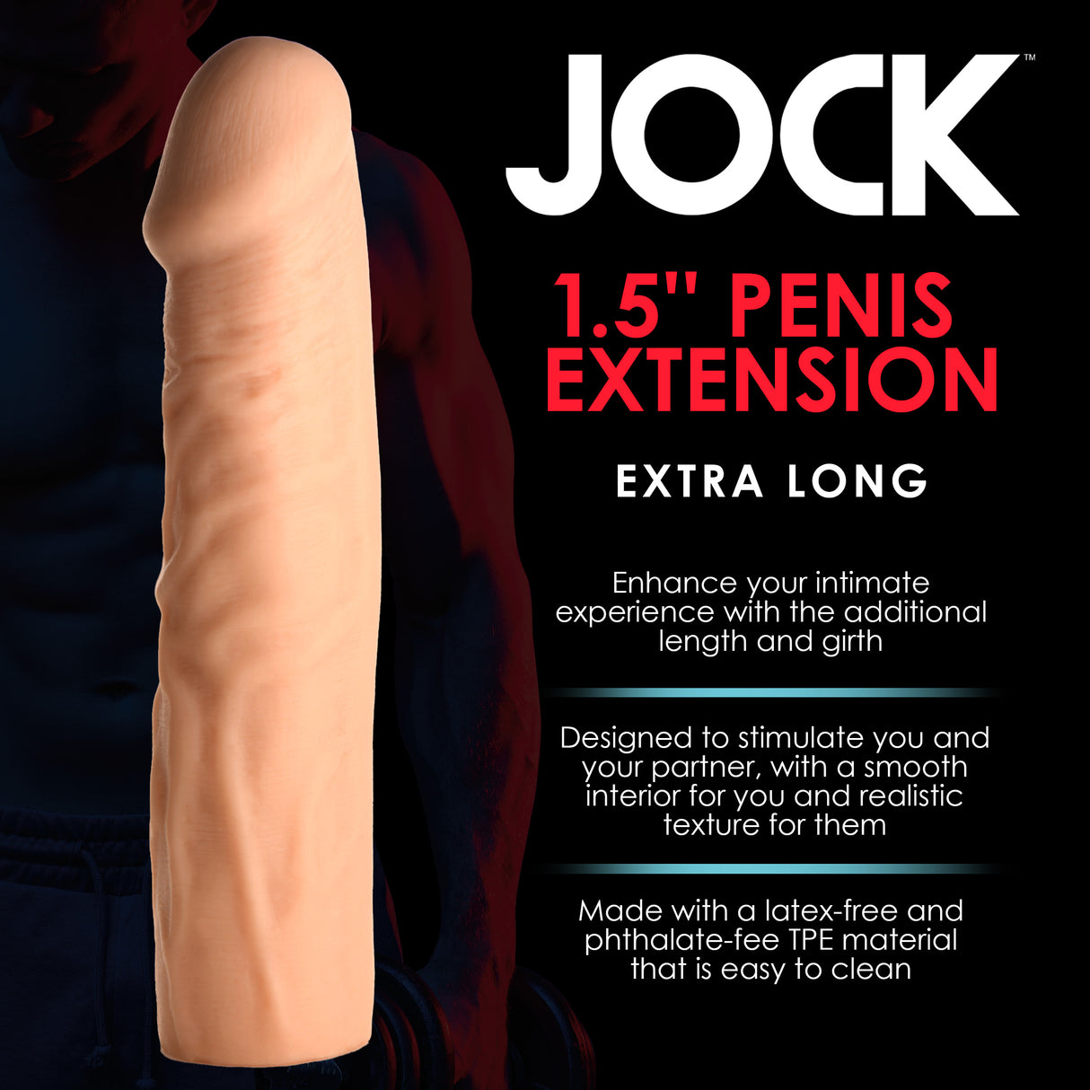 Extra Long 1.5 Inch Penis Extension Light sleeve for enhancing size and sensation, designed for pleasure and comfort.