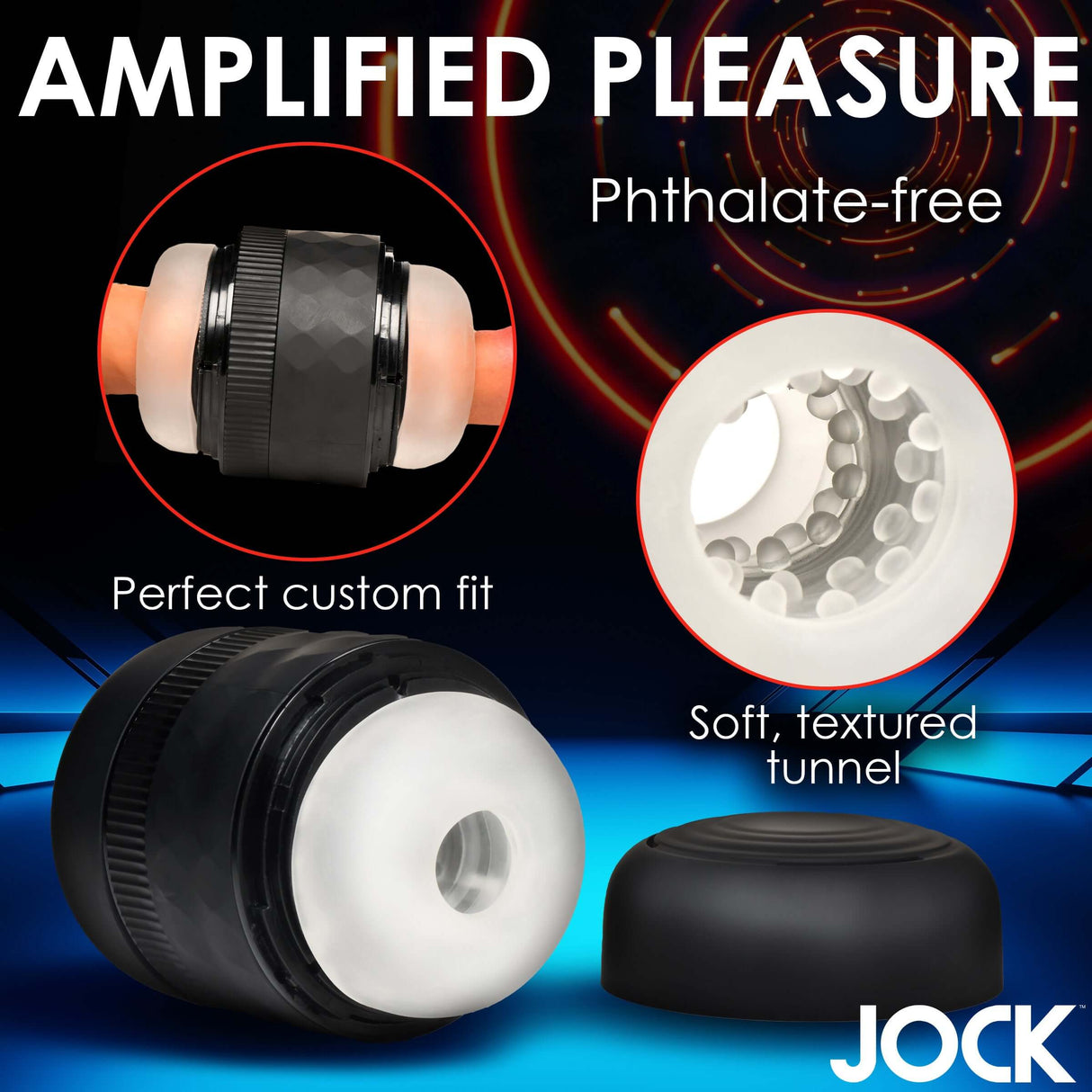Jock Tightening Masturbator Open Ended features an adjustable fit and soft textured tunnel for amplified pleasure.