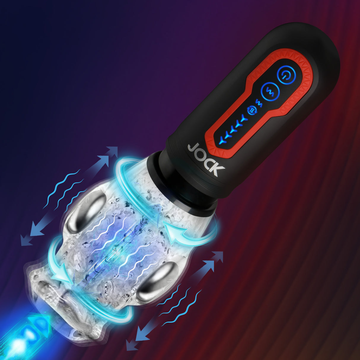 Jock Spinning & Thrusting Masturbator with 2 Bullets showcasing its advanced stimulation features.