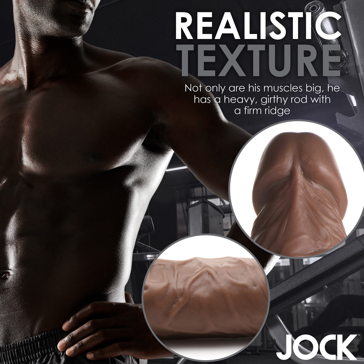 Jock Weightlifting Wesley 7 Inch Dildo showcasing realistic texture and design details.