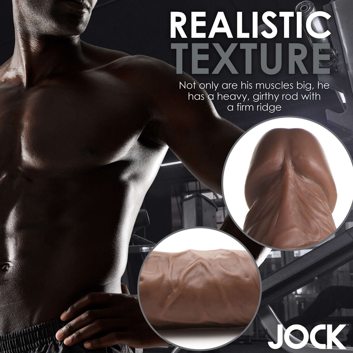 Jock Weightlifting Wesley 7 Inch Dildo showcasing realistic texture and design details.