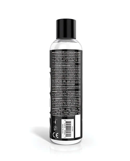 Curve Toys Jock Creamy Cum Hybrid Lubricant 8 oz back label showing ingredients and usage instructions