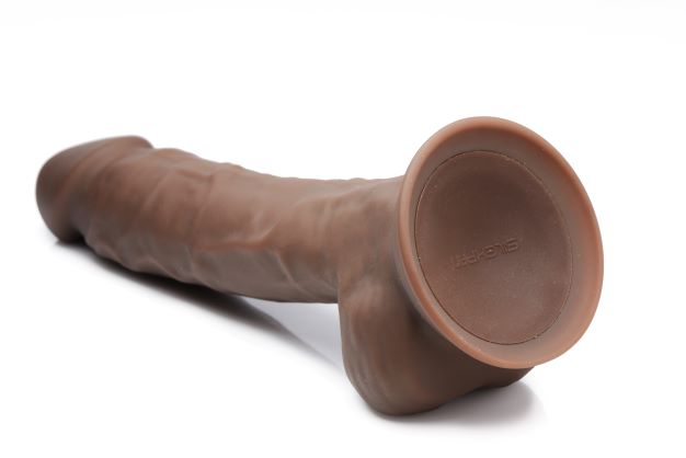 Fleshstixxx 8 Inch Vibrating Dildo With Balls Dark, lifelike silicone design and bendable feature for enhanced pleasure.