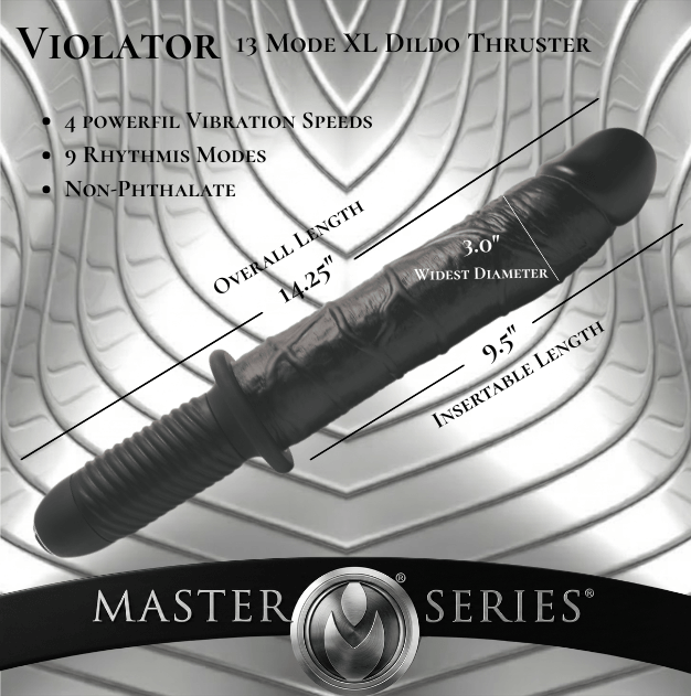 The Violator 13 Mode XL Dildo Thruster with 9.5" insertable length and 3" diameter for intense pleasure.