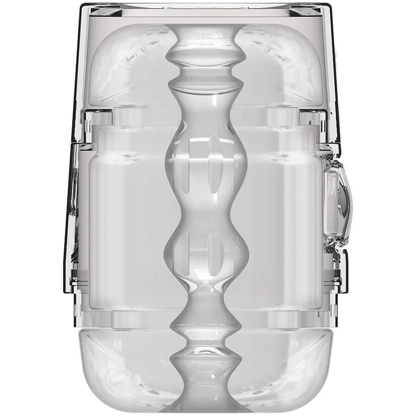 Main Squeeze Pop-off Optix Stroker Crystal in clear design showcasing its unique features and compact size.
