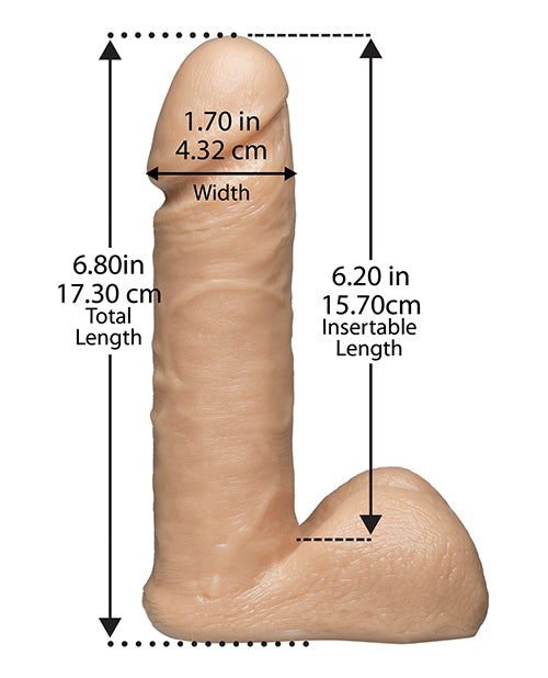 Vac-U-Lock 6 inch Realistic Dildo White dimensions showing total length, insertable length, and width.