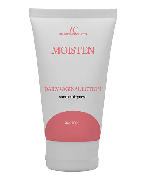 Intimate Enhancements Moisten Daily Vaginal Lotion 2 oz tube for soothing and hydrating intimate areas.