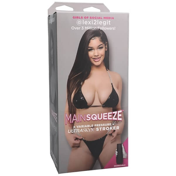 Main Squeeze lexi2legit Ultraskyn Pussy Stroker Caramel packaging featuring Instagram model Lexi2Legit.