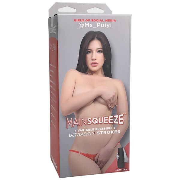 Main Squeeze Porn Star ms_puiyi Ultraskyn Pussy Stroker packaging featuring Ms. Puiyi and product details.