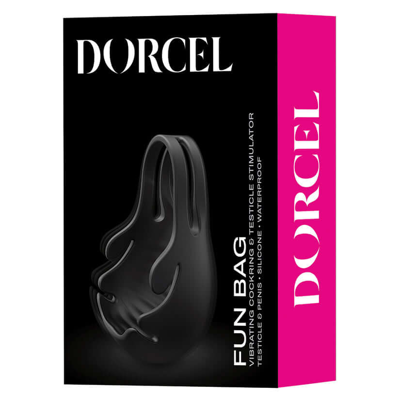 Dorcel Fun Bag Testicle Vibrator box featuring a sleek design and product information.