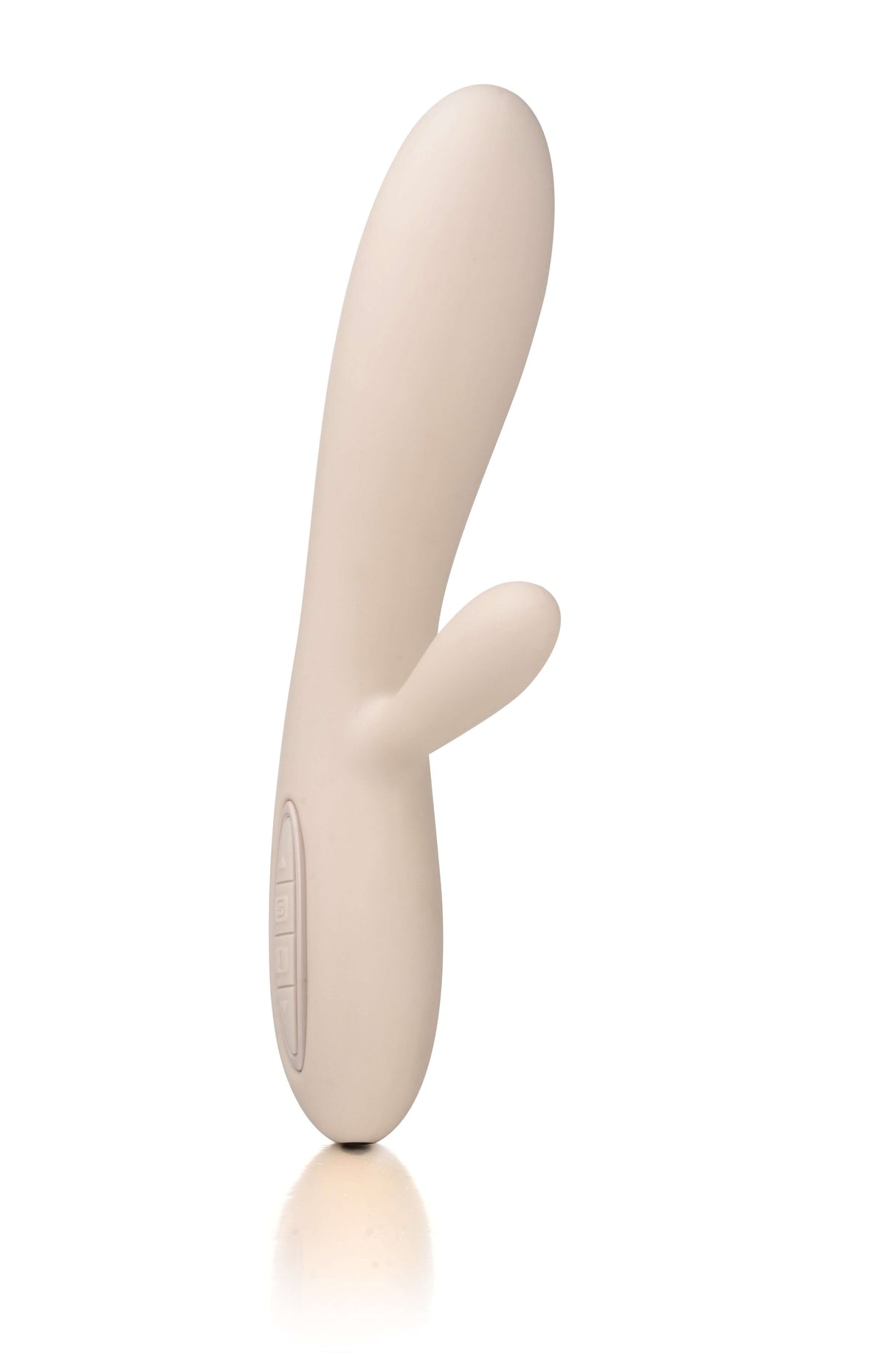 Svakom Lester Rechargeable Warming Rabbit Vibrator Khaki side view on a reflective surface