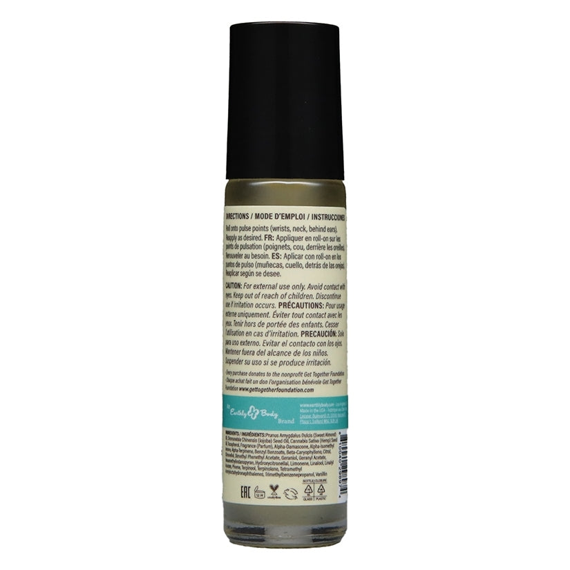 Earthly Body At Night Aphrodisiac Roll On Perfume Sea 0.34 Oz bottle with instructions on the back.