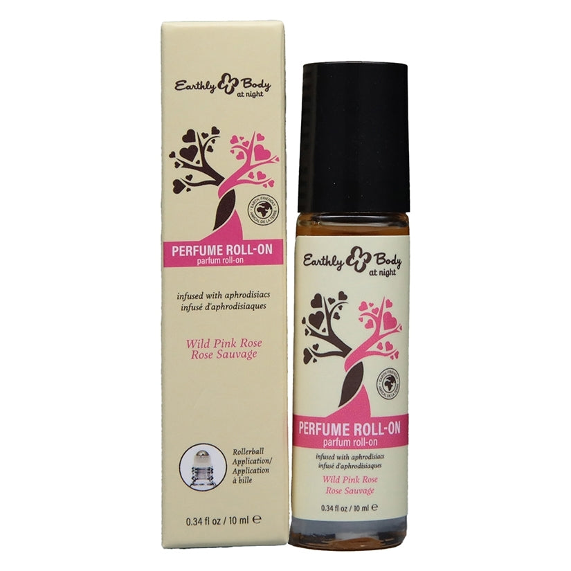 Earthly Body At Night Aphrodisiac Roll On Perfume Wild Rose 0.34 Oz with packaging and applicator.