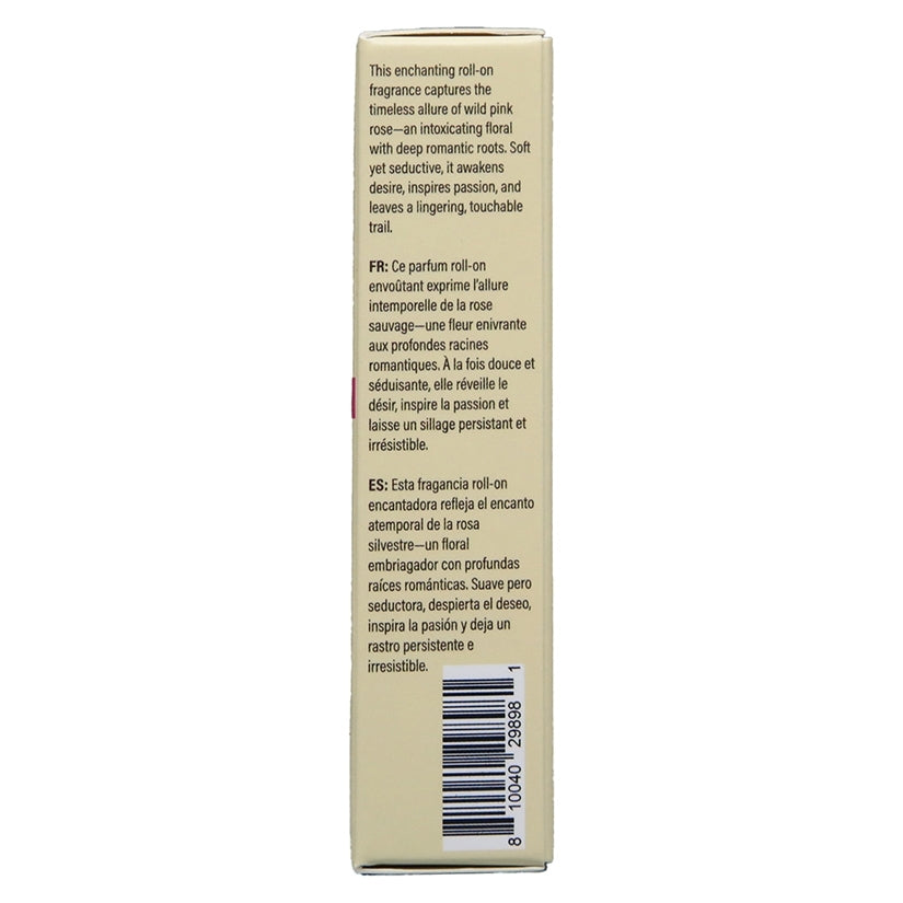 Earthly Body At Night Aphrodisiac Roll On Perfume Wild Rose 0.34 Oz packaging details showcasing romantic floral fragrance.