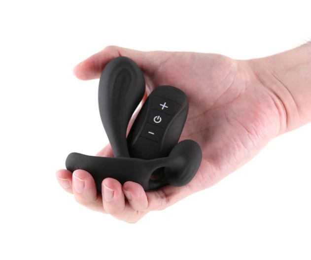Renegade Echo Silicone Prostate Massager Black held in hand, designed for targeted prostate stimulation.