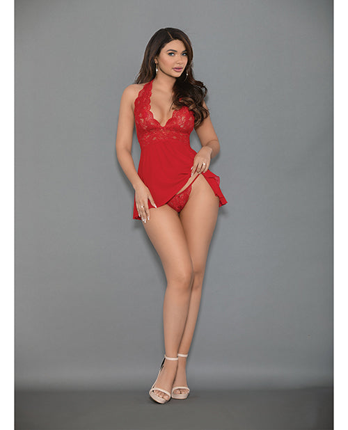 Euphoria Shorty Babydoll and Open Panty Red One Size