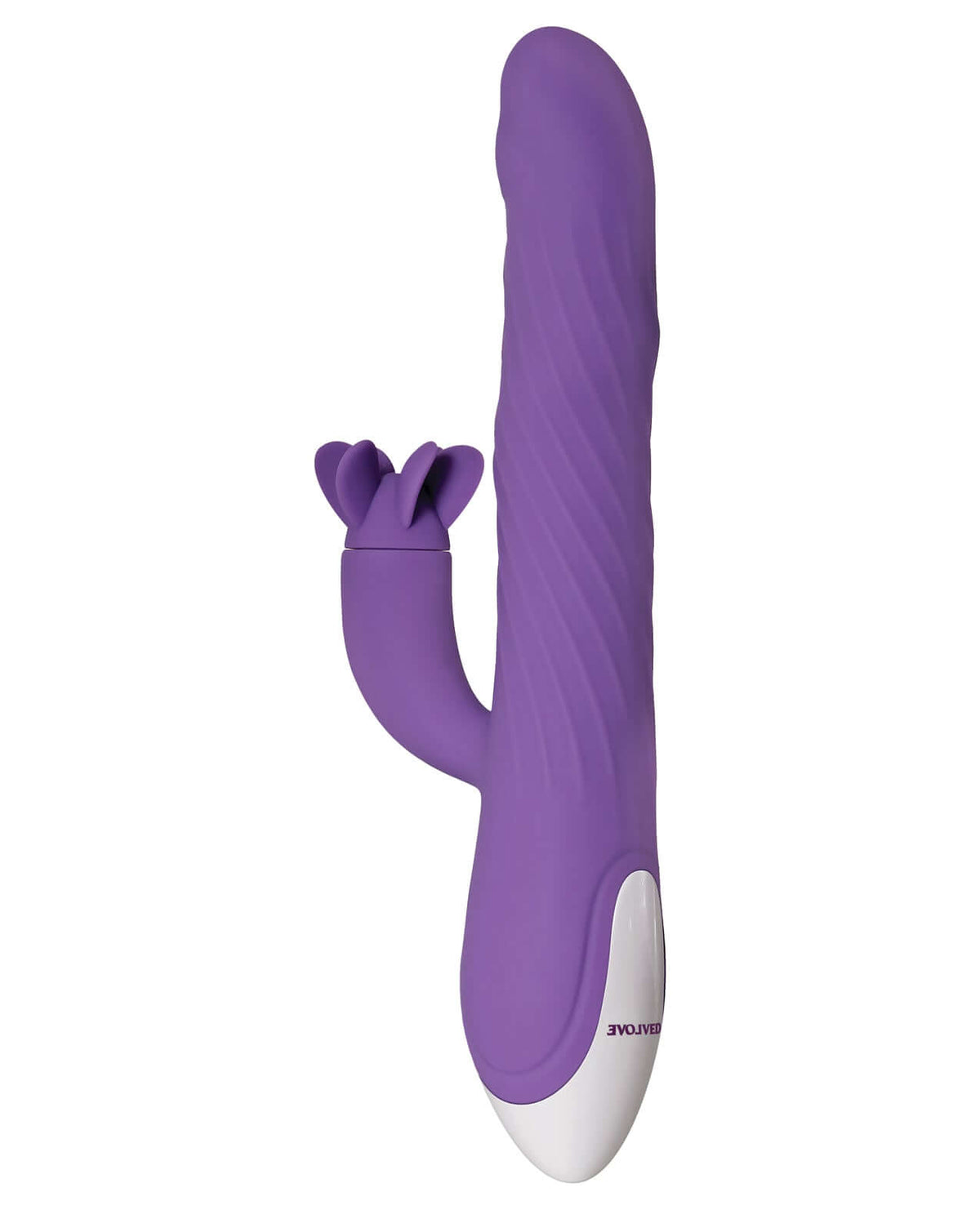 Evolved Tilt O Whirl Dual Stim Vibrator Purple showcasing its unique dual stimulation design and vibrant color.
