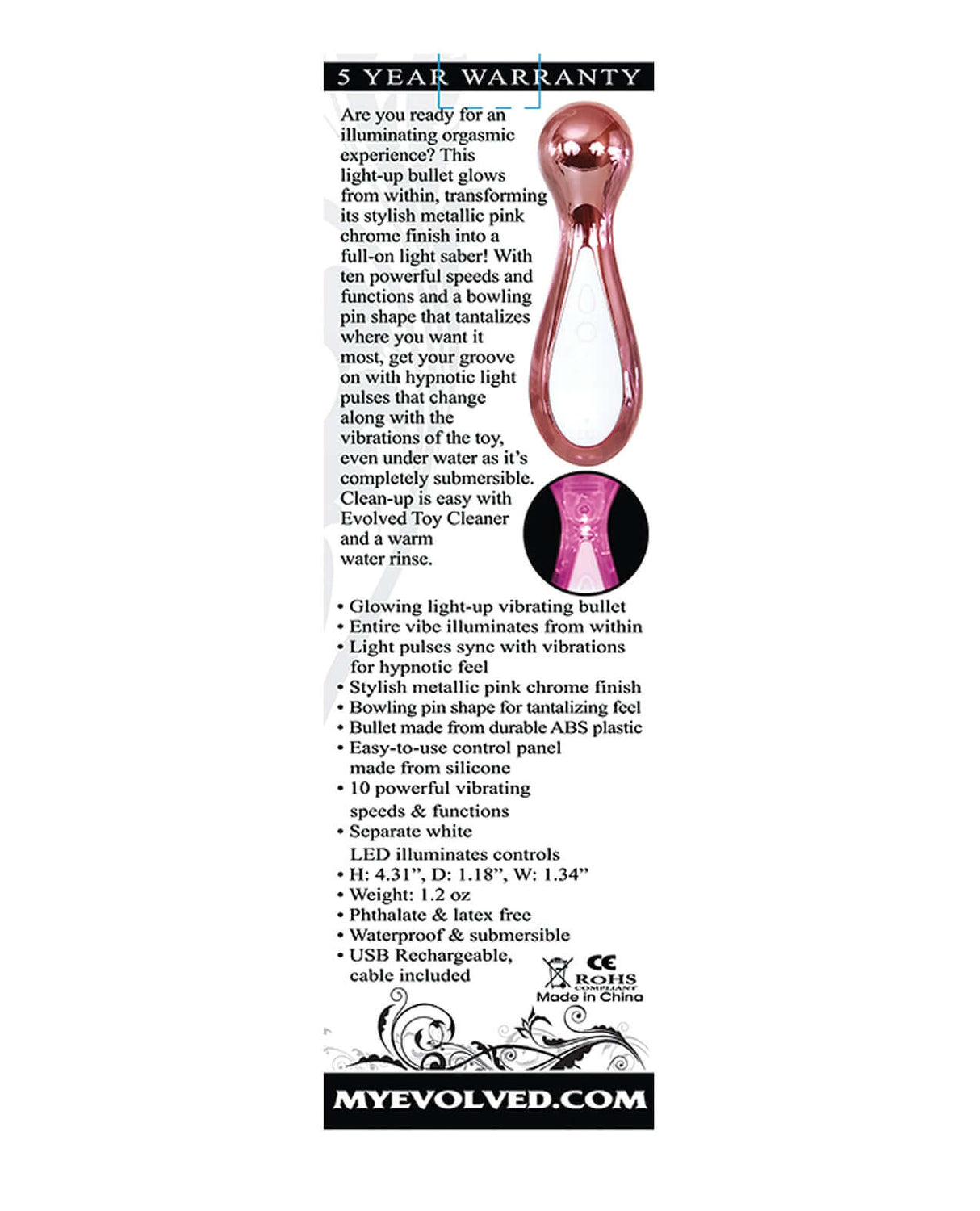 Evolved Starlite Bullet Vibrator Pink features illuminating speeds and functions for climactic experiences.