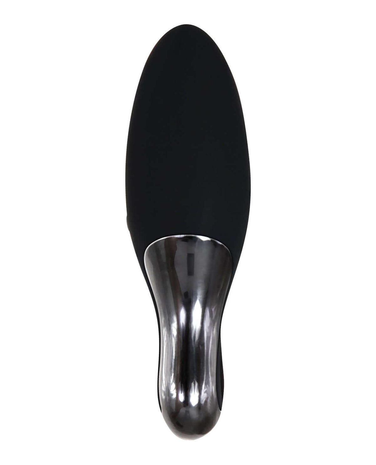 Evolved Teardrop Vibrator Black with sleek black design and metallic accents for discreet stimulation.