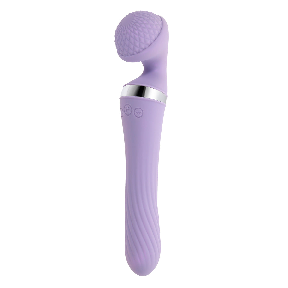 Playboy Vibrato Dual Ended Silicone Wand Vibrator Purple with textured head and flexible design for versatile pleasure.