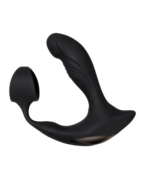 Zero Tolerance Strapped & Tapped Prostate Massager Black designed for dual stimulation with a flexible silicone shaft.