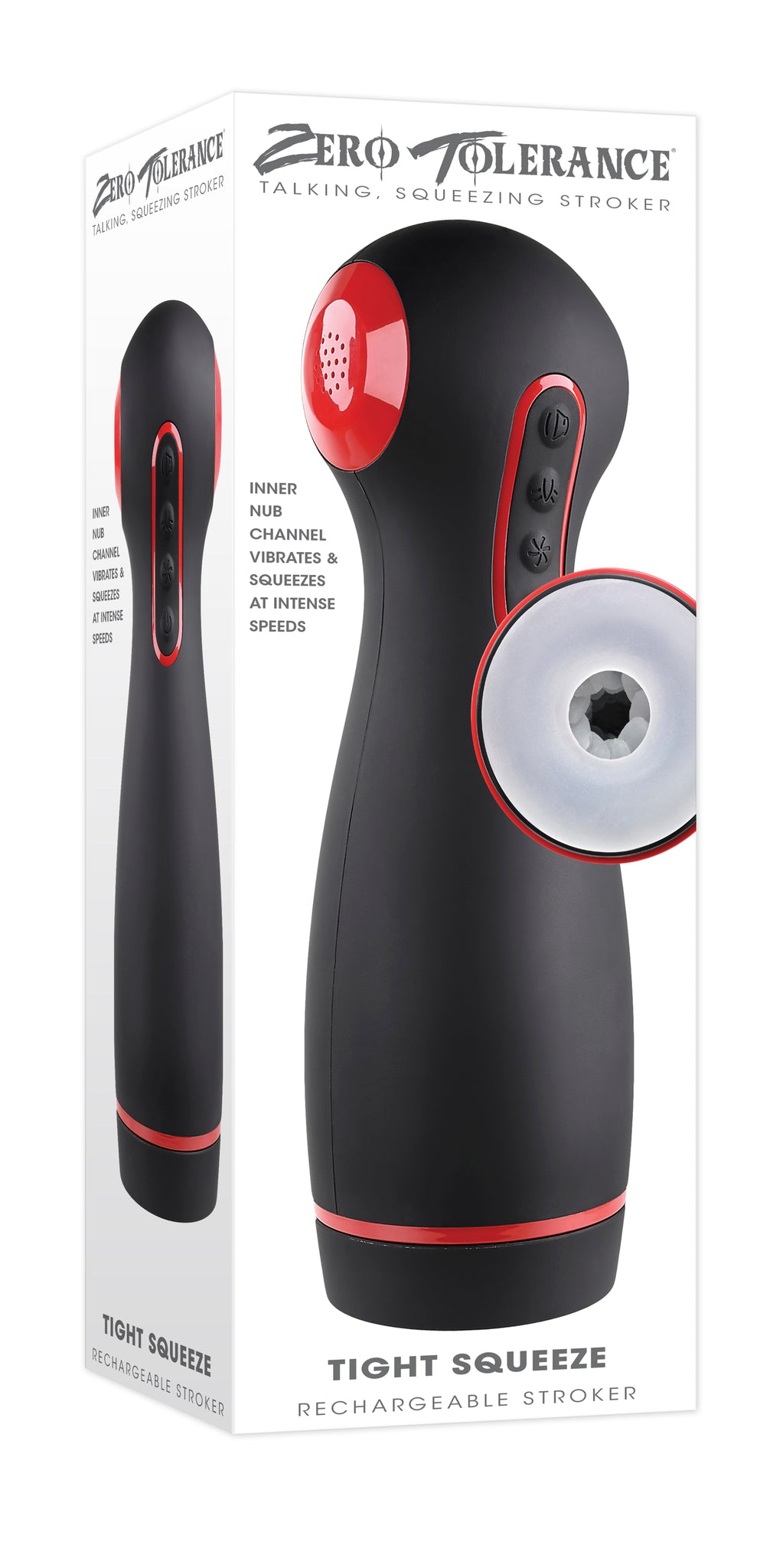 Zero Tolerance Tight Squeeze Rechargeable Masturbator Black with multi-function features and ergonomic design.