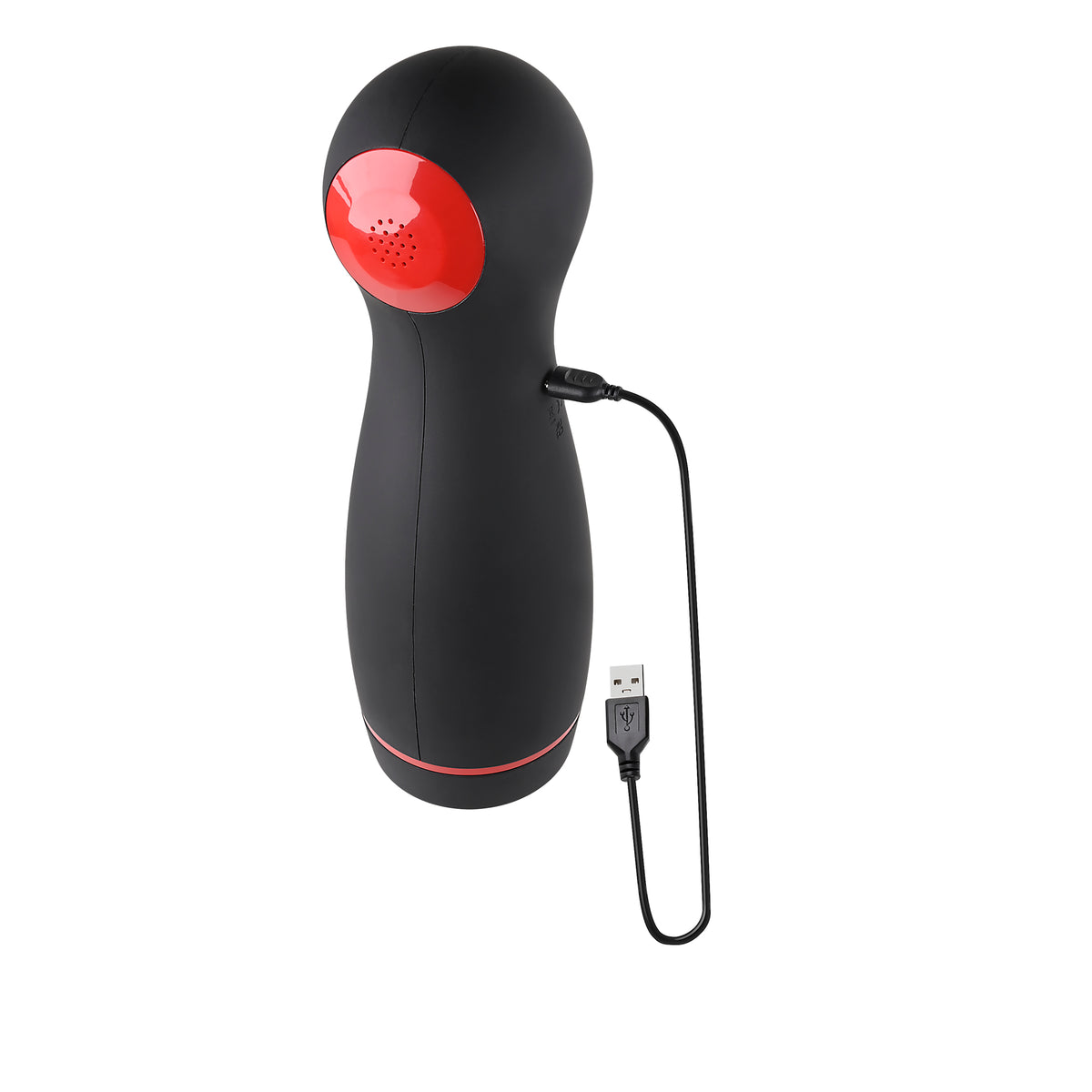 Zero Tolerance Tight Squeeze Rechargeable Masturbator Black with USB charging cable and ergonomic design.
