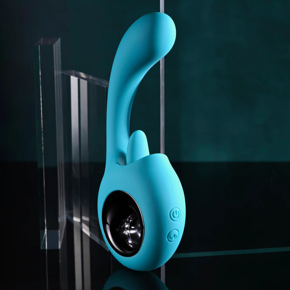 Evolved How Many Licks Silicone Vibrator Blue showcased with a flexible design for pleasure and powerful vibrations.