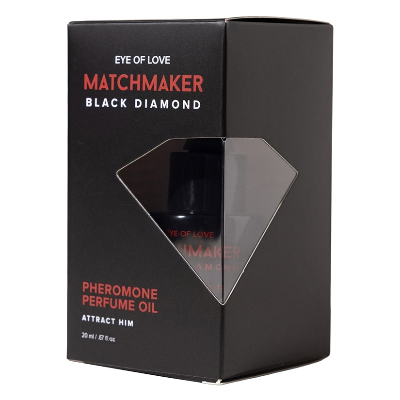 Eye Of Love Matchmaker Pheromone Perfume Oil Black Diamond 20 ml product packaging with sleek design.