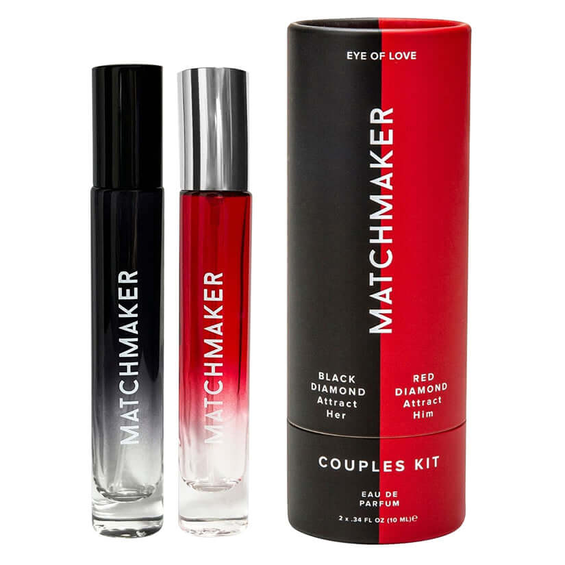 Eye Of Love Matchmaker Set Couples Kit-attract Her & Him fragrance set with black and red bottles.