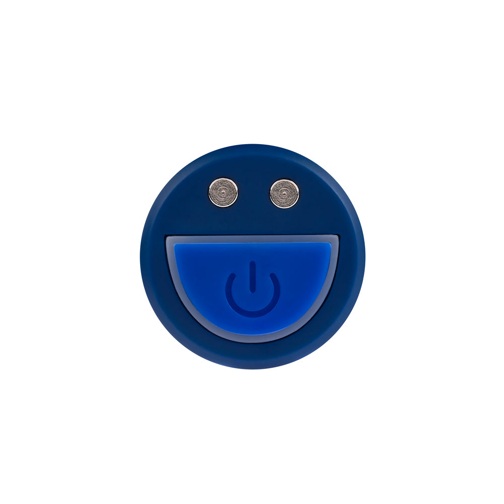 Selopa Cobalt Cutie Rechargeable Bullet Blue button with smiley face and power symbol
