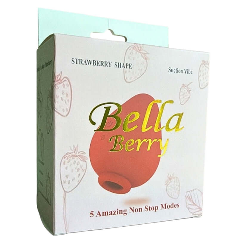 Bella Berry Strawberry Shape Mini Air Suction Massager packaging with suction vibe features and vibrant design.