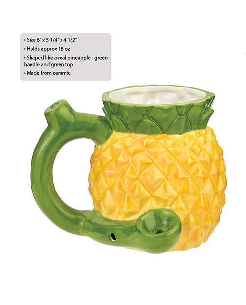 Fashioncraft Pineapple Ceramic Novelty Mug Pipe in bright yellow and green, shaped like a pineapple and made for fun gatherings.
