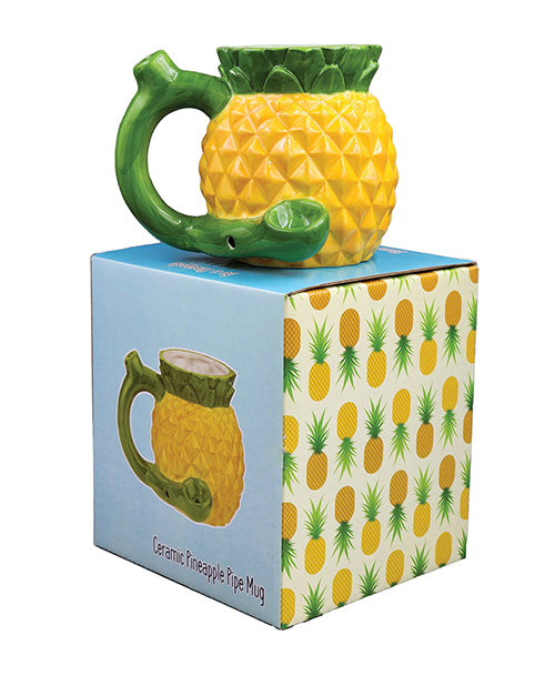 Fashioncraft Pineapple Ceramic Novelty Mug Pipe displayed with colorful packaging showing pineapple design.