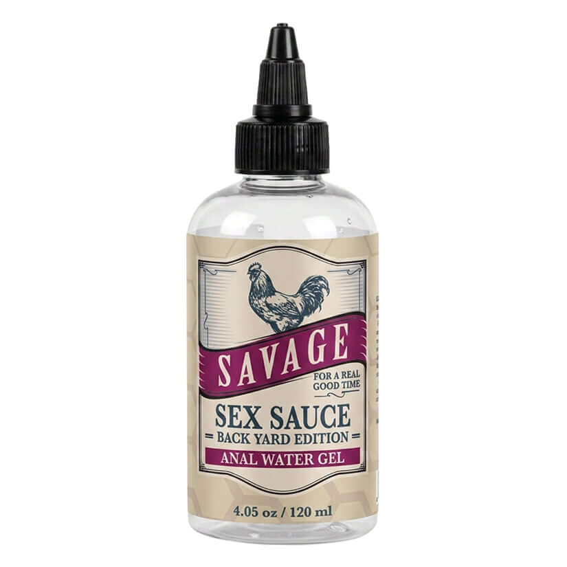 Savage Sex Sauce Backyard Edition Water Anal Gel 4.05 Oz bottle for comfortable backdoor play and hydration.