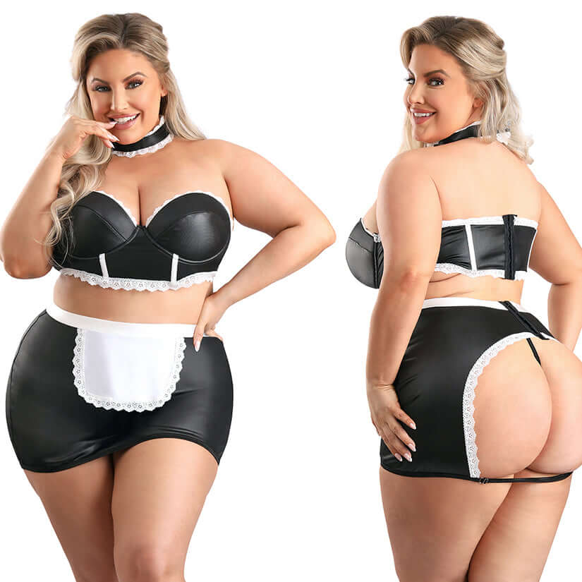 Fantasy Lingerie Play 5 Star Service Maid Black 1X 2X sexy maid costume with alluring design and playful charm.