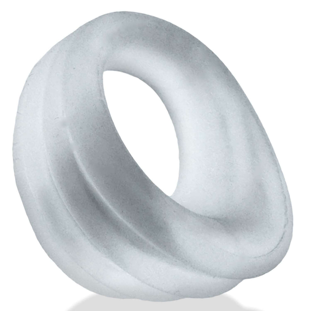 Oxballs Expander Slimmer Scoop Style Cockring Clear Steam with a smooth, ribbed design and lightweight feel.