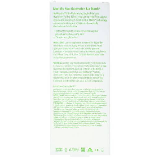Good Clean Love Bionourish Moisturizer With Hyaluronic Acid 2 Oz product label with detailed instructions and ingredients.