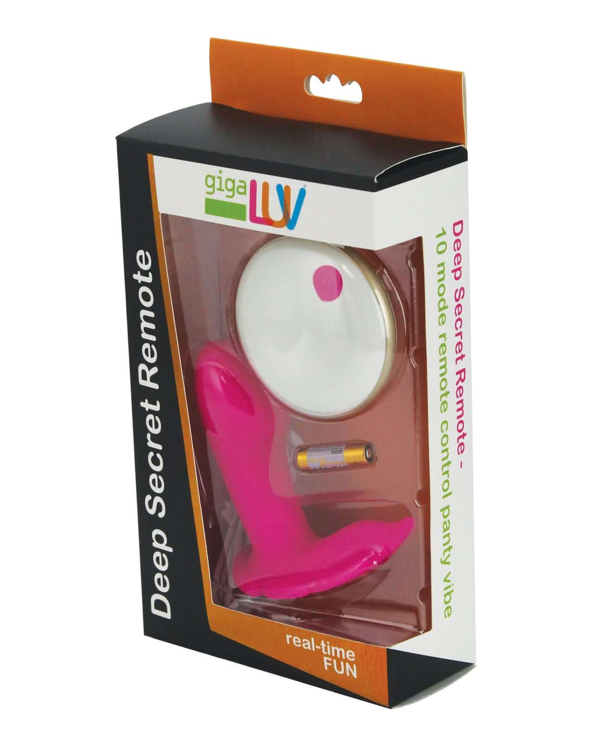 GigaLuv Deep Secret Massager with Remote Pink packaging showcasing discreet design and features.