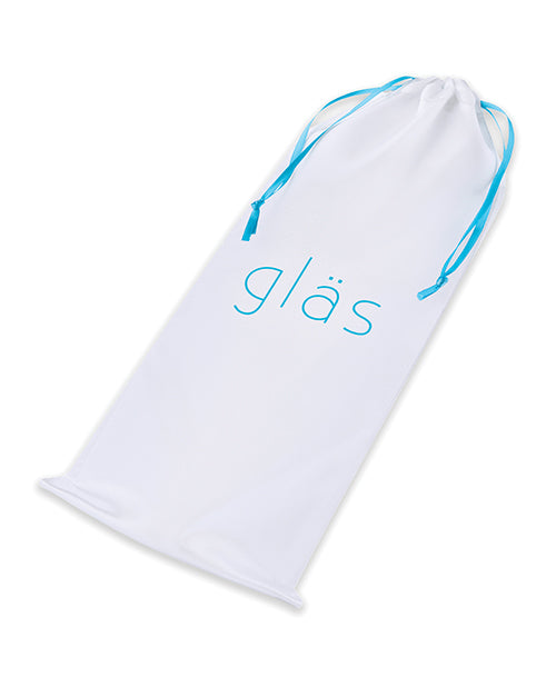 Glas 8 inch Mr Swirly Glass Dildo Red storage pouch with drawstring and logo design.
