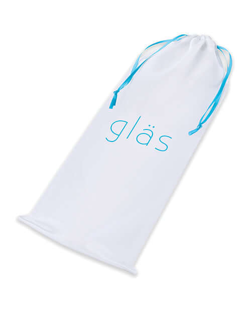Glas 8 inch Mr Swirly Glass Dildo Red storage pouch with drawstring and logo design.