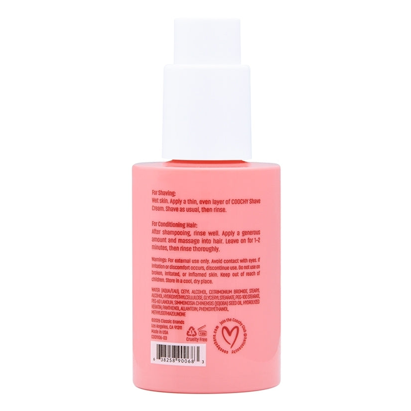 Coochy Shave Cream Sweet Nectar 3.4 oz bottle back view with usage instructions and ingredient list.