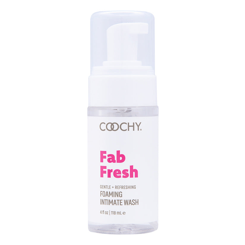 Coochy Fab Fresh Intimate Foaming Cleanser Peony 4 Oz bottle with pump dispenser.