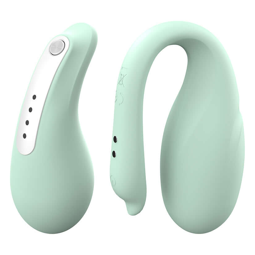 Tracys Dog Hi Pee Remote Control Vibrator in mint green, showcasing ergonomic design and user-friendly controls.