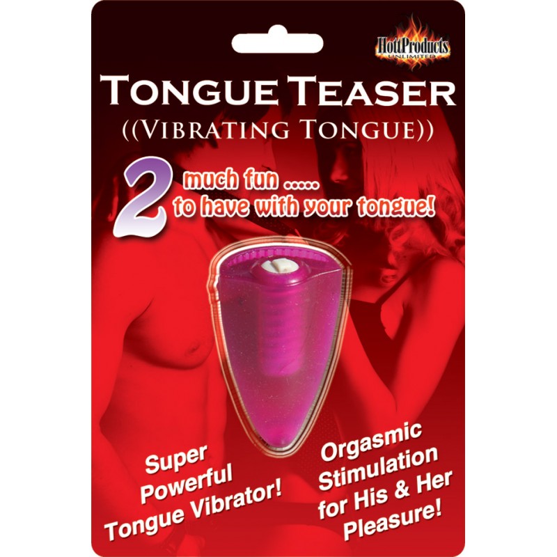 Tongue Teaser Silicone Oral Vibrator Magenta packaging showcasing a vibrating tongue design for oral stimulation.