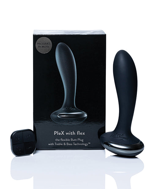 Hot Octopuss PleX with Flex Butt Plug Black packaging and remote control on display.
