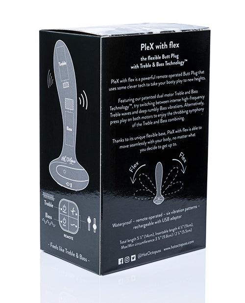 Hot Octopuss PleX with Flex Butt Plug Black packaging with user instructions and features overview.