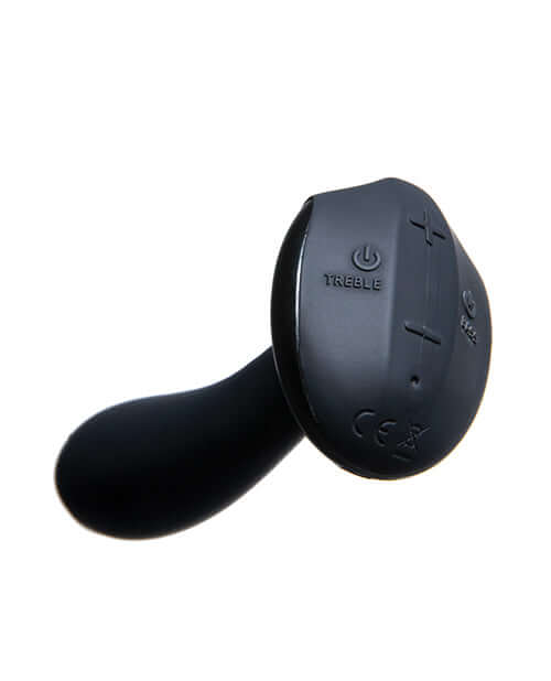 Hot Octopuss PleX with Flex Butt Plug Black control panel with treble and power buttons.